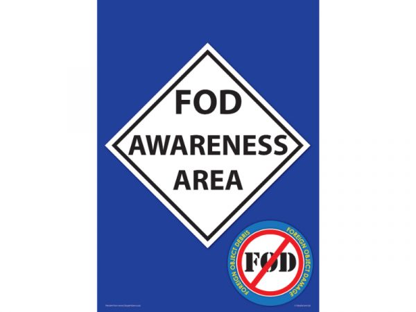 Blue FOD awareness zone signs